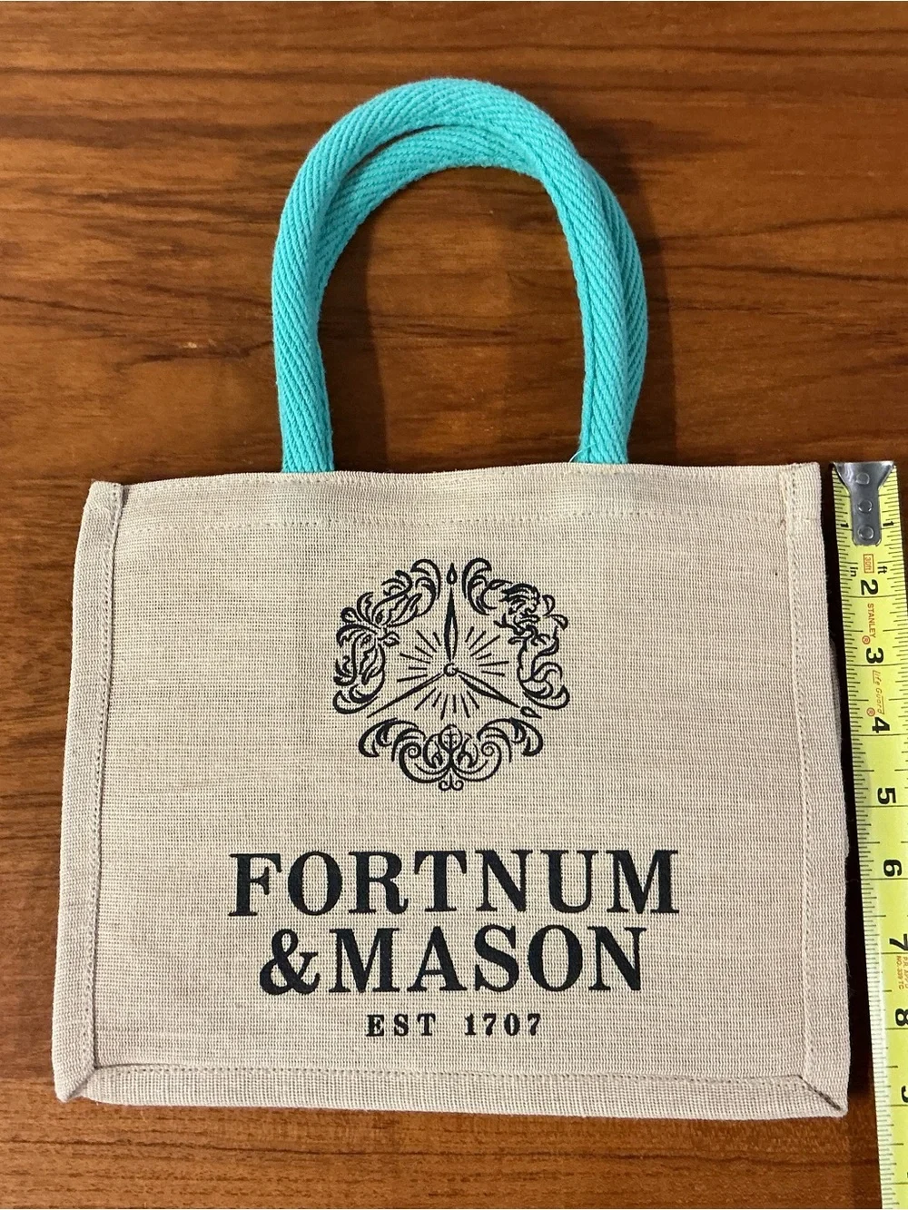 Fortnum and Mason Eco-Friendly Beige Jute Fabric Rope Handle Tote Bag